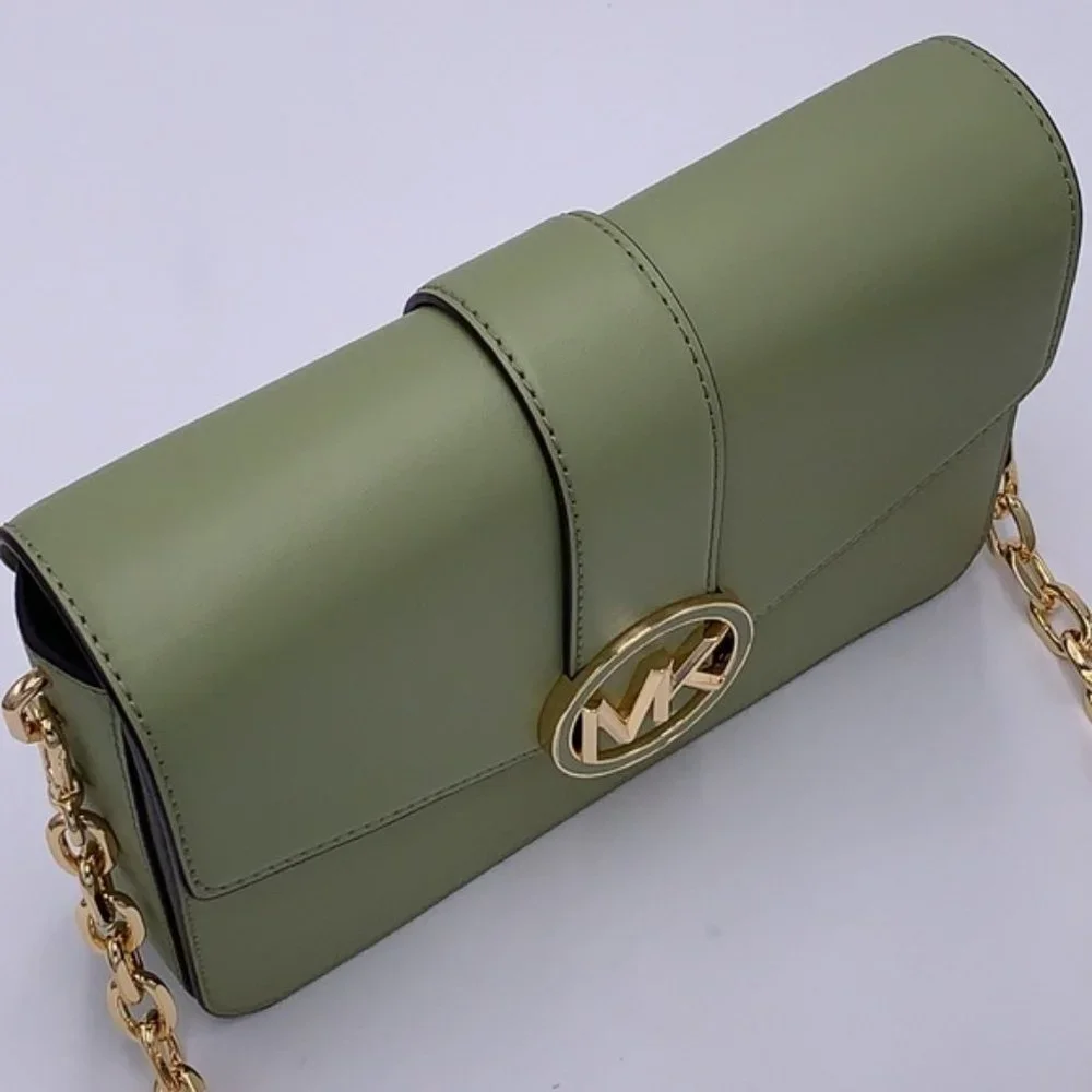 Michael Kors Carmen Medium Leather Convertible Shoulder Bag Crossbody Light Sage - Picture 11 of 16